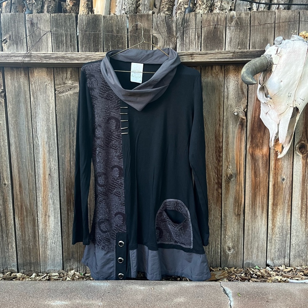 Fleur de Lis Goth Industrial Style Black and Gray Long Sleeve Dress